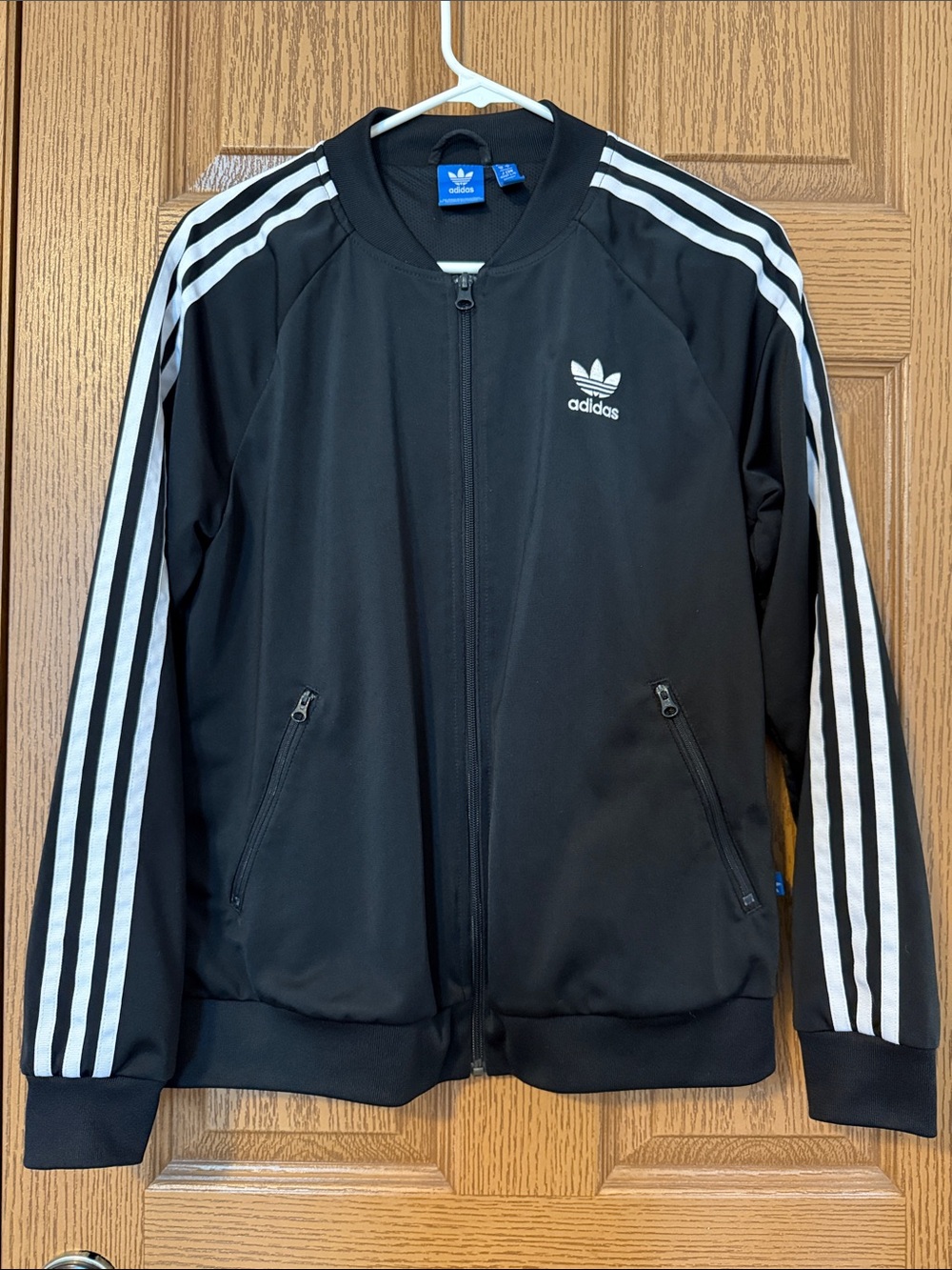 Adidas Black Track Jacket with White Three-Stripes